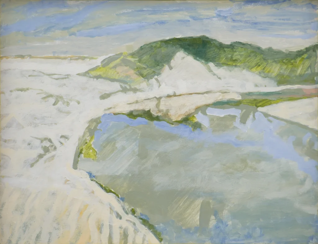 expressive brushwork land and water reflections